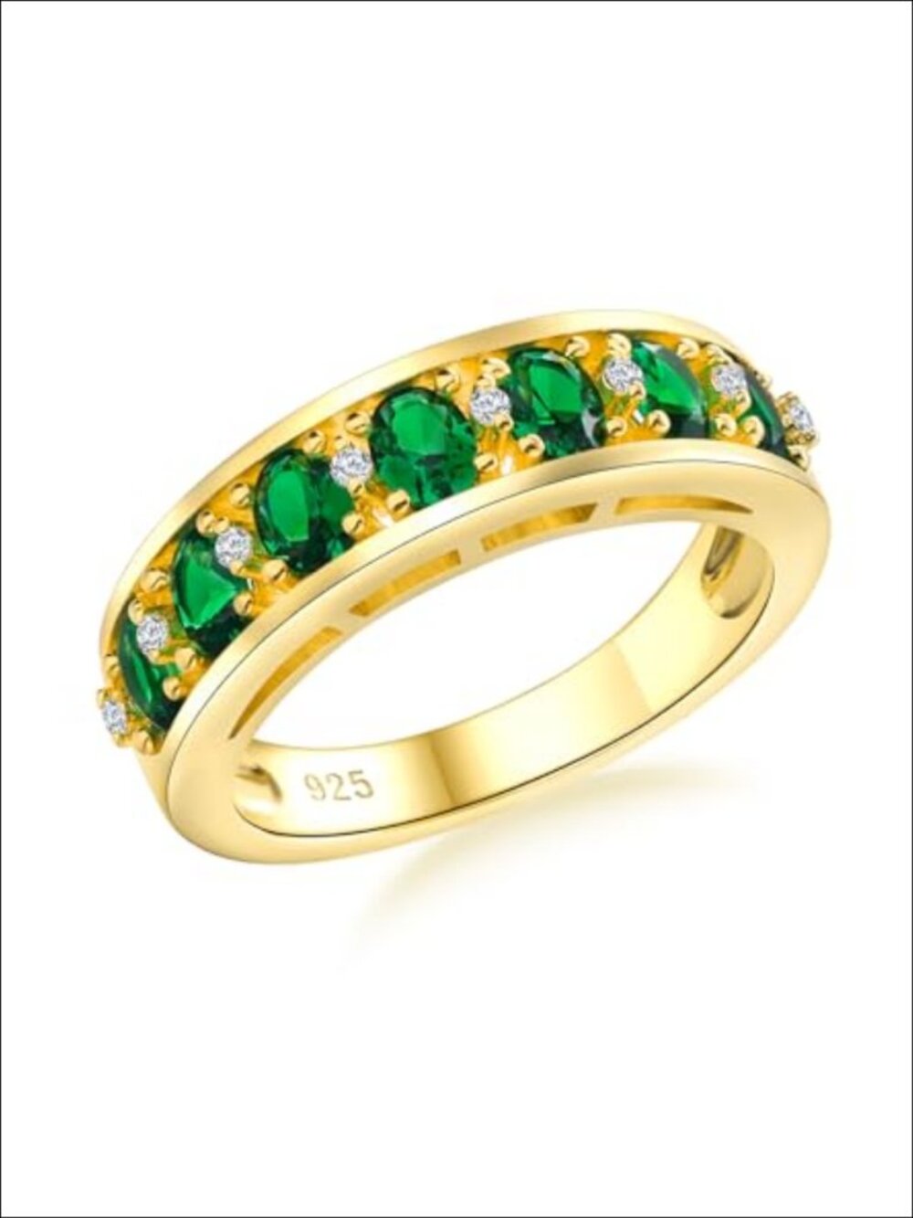 Sterling Silver White Gold Plated Birthstone Ring Channel Set Wedding Band